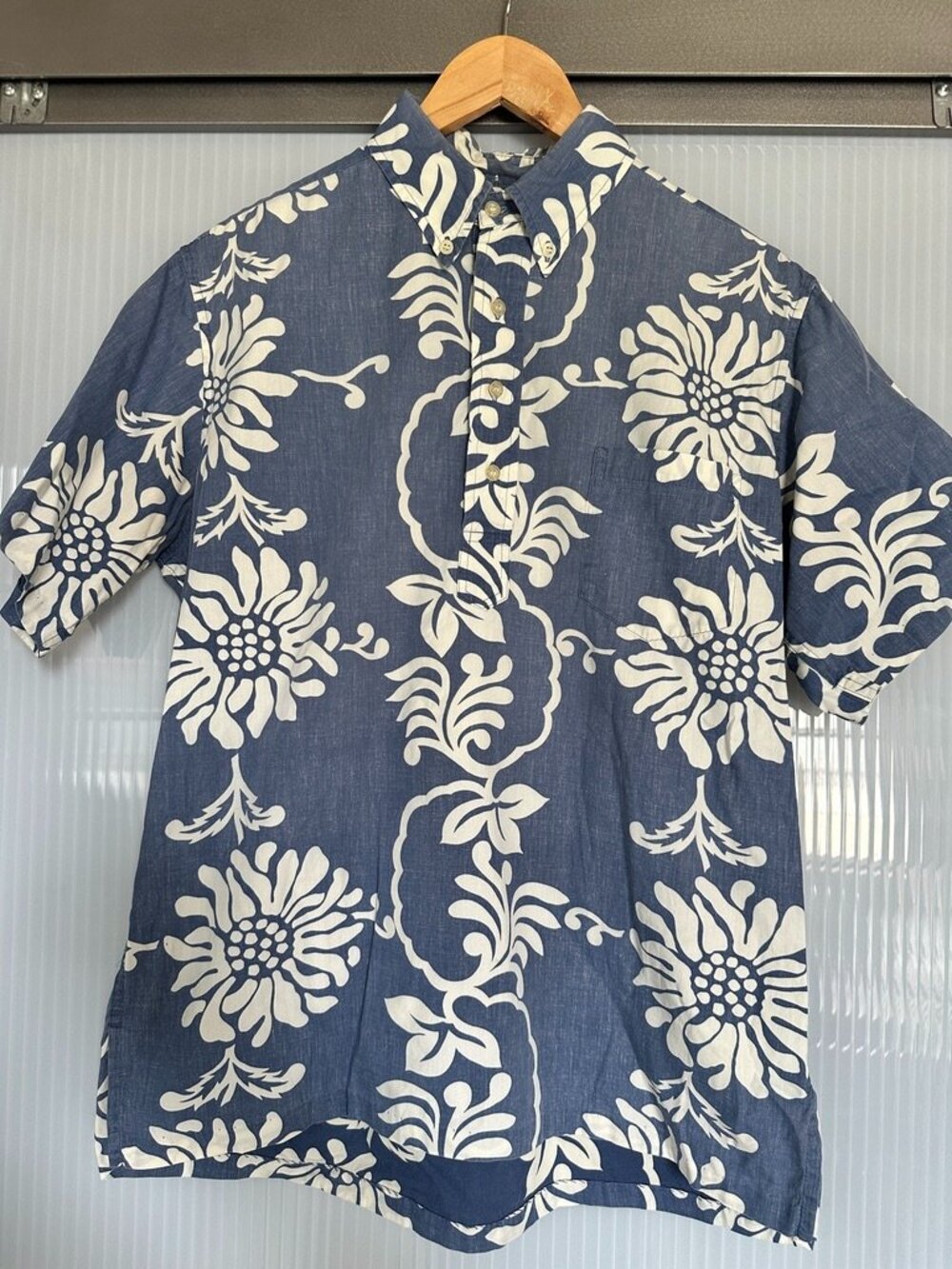 Reyn Spooner Paul Edwards Pop-Over Aloha Shirt Men's M Blue Hawaii